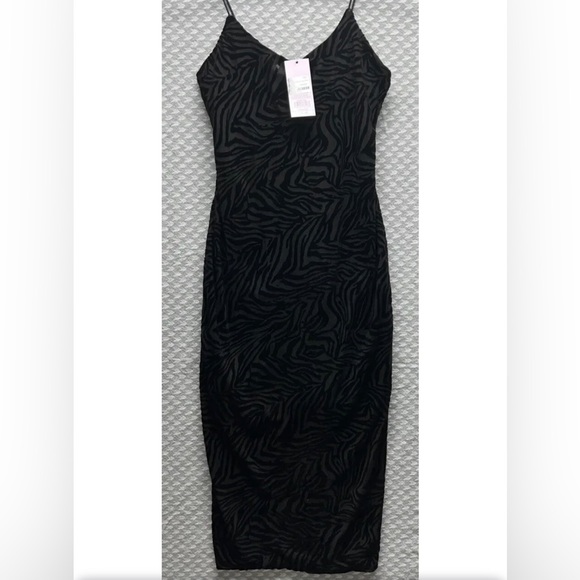 NWT - Women's Sleeveless Bodycon Black Zebra Midi Slip Dress Wild Fable - Picture 8 of 11